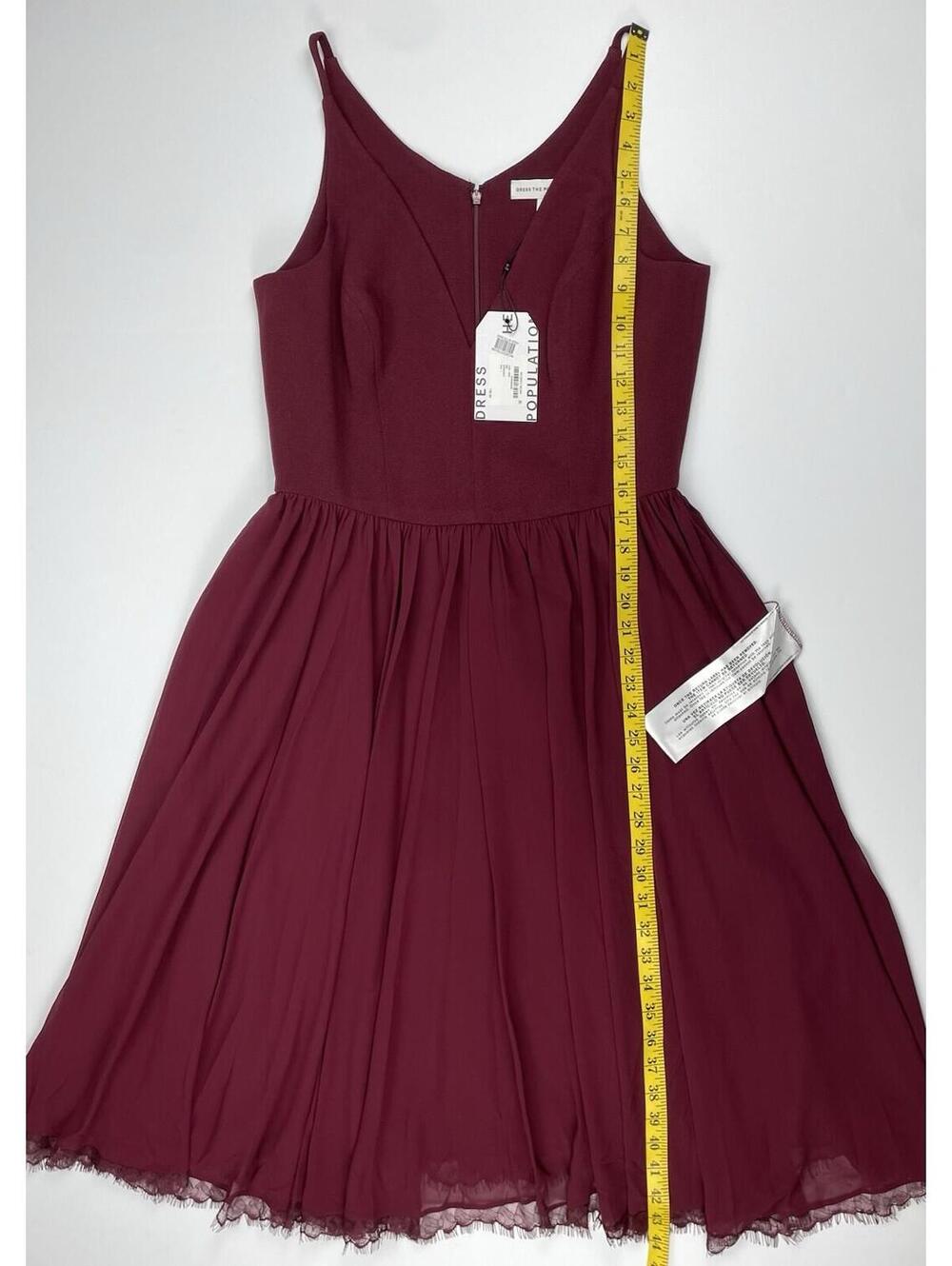Dress the Population Wine V-Neck Chiffon Midi Dress - Picture 8 of 12